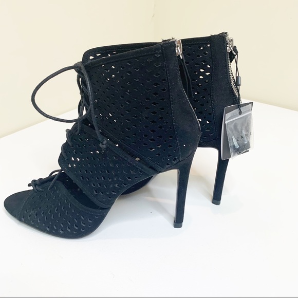 Zara Shoes - Zara black hollow cut out perforated Roman lace up high heel sandals Size 10 NWT